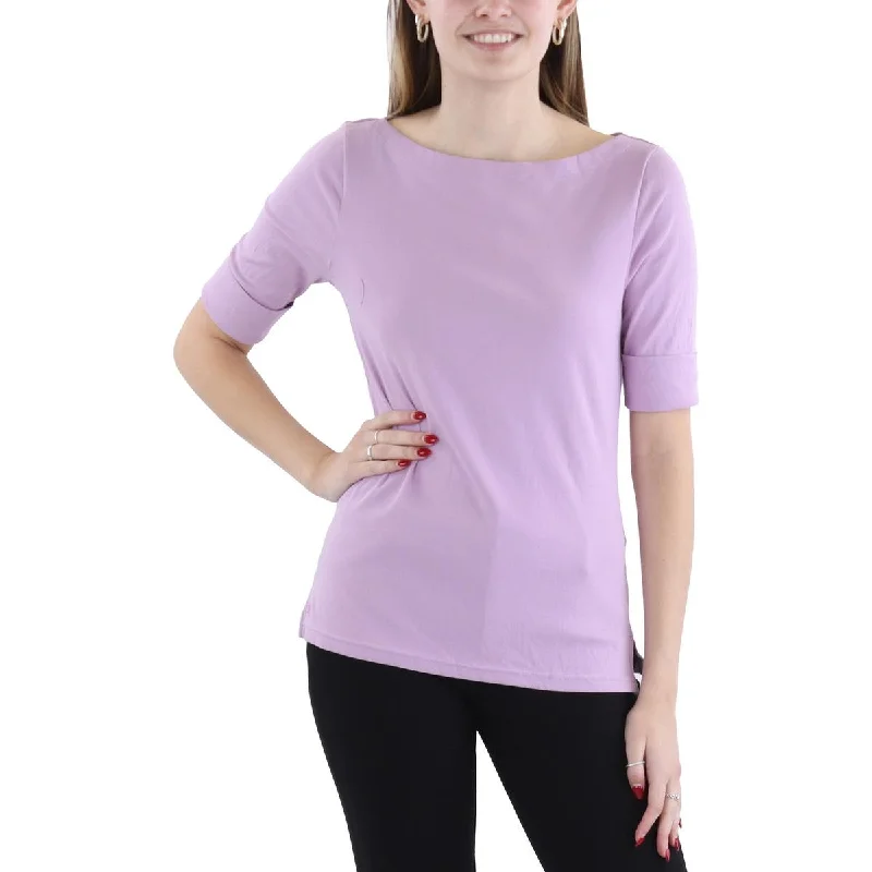 Everyday Basics Womens Boatneck Elbow Sleeve Pullover Top