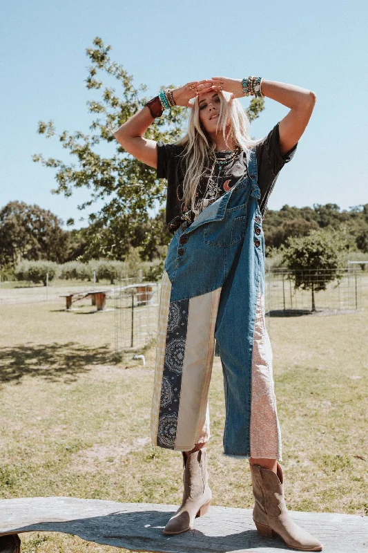 Trendy Aesthetics High Hopes Slouchy Denim Overalls - Patchwork