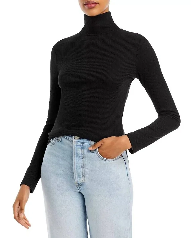 Best Online Clothing Boutiques Ribbed Knit Long Sleeve Turtleneck Top In Black