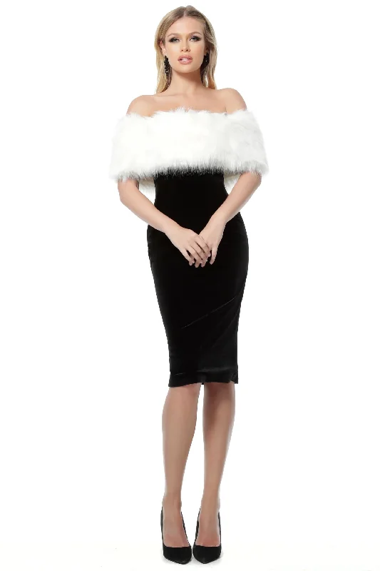 Durable Fashion Picks Jovani - 63883 Fur Cape Off-Shoulder Velvet Dress