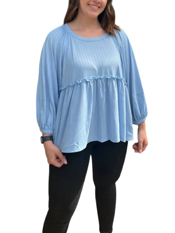 Fashion-forward Women's Wear Ribbed Peplum Top In Blue