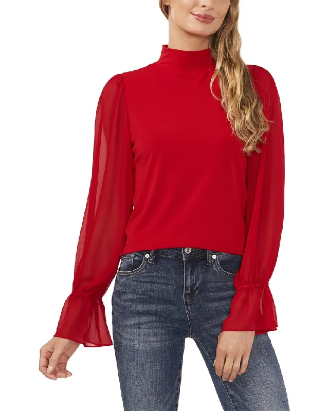 All Season Fashion Collection CeCe Mixed Media Mock Neck Knit Top