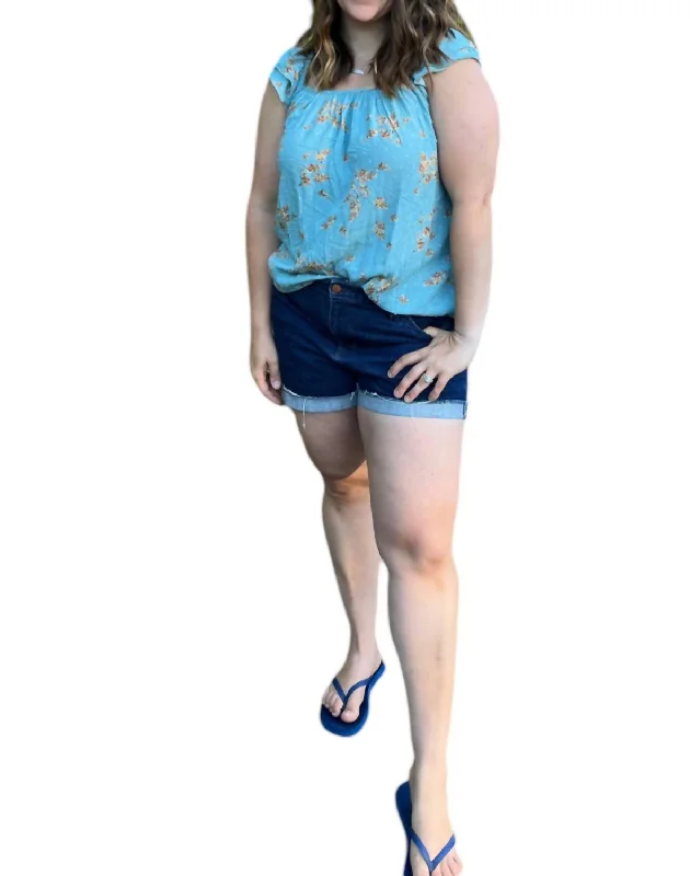 Casual Women's Clothing Floral Top In Light Blue