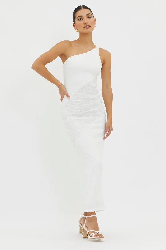 Exclusive Sale Clean Slate One-Shoulder Smocked Midi Dress White