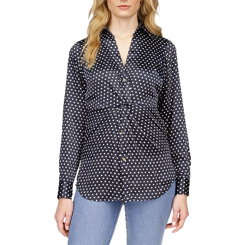 Casual Yet Stylish Separates Womens Polka Dot Pleated Pullover Top