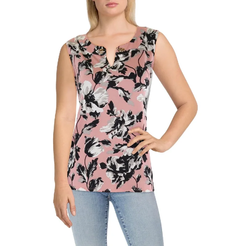 Unleash Your Trend Driven Style Petites Womens Floral Print Dressy Pullover Top