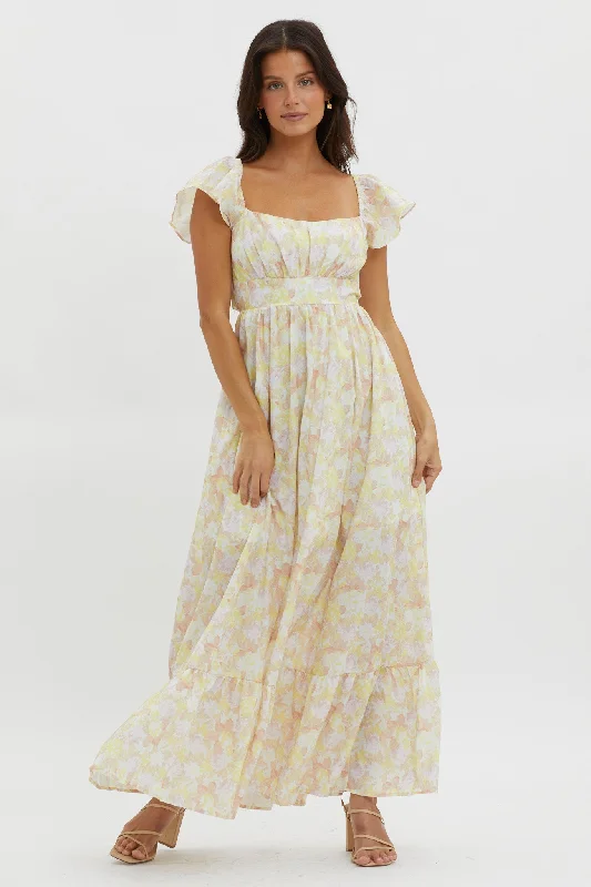 Fashion Forward Touch The Sky Tied Back Maxi Dress Lemonade