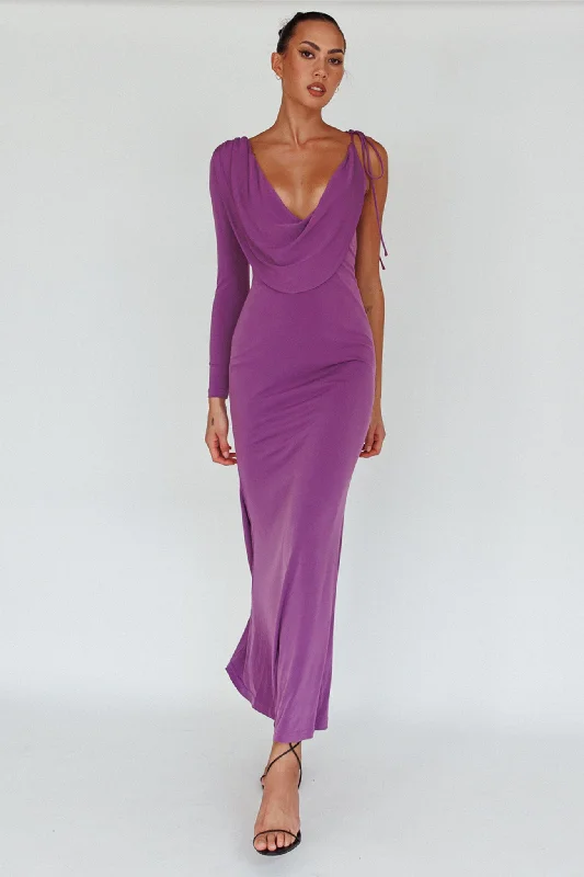 Luxury Fashion Star Walker One Sleeve Maxi Dress Purple