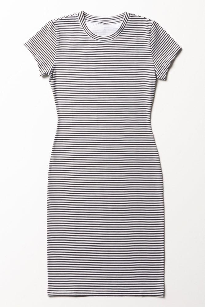 Trendy Women's Wear Stripe Short Sleeve Bodycon Dress White