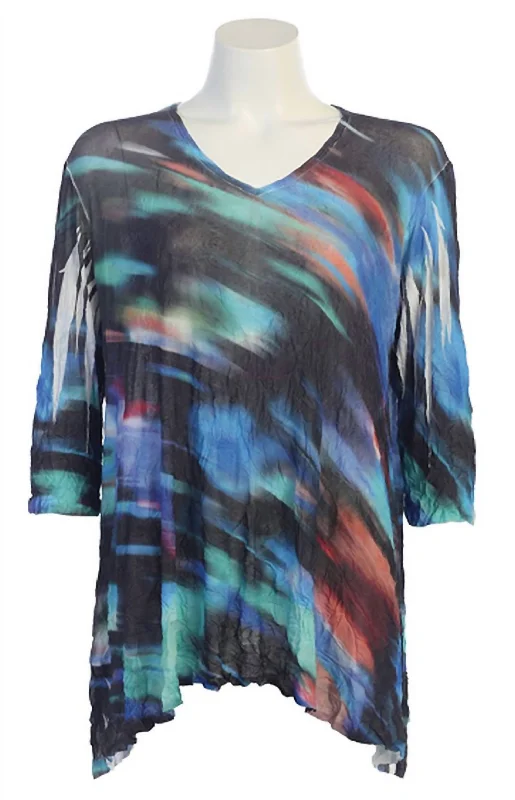 Relaxed Fit Women's Fashion Spectra Soft Mesh Crushed Tunic Top In Black Multi