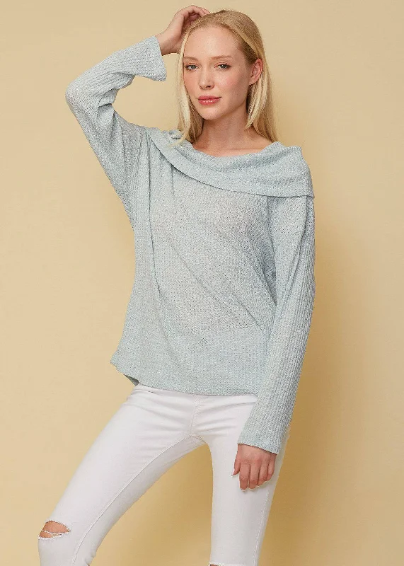 Bid Farewell To The Old Season Draped Cowl Neck Drop Shoulder Top in Dusty Blue