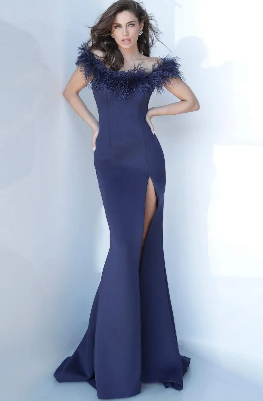 Trend Leading Collection Jovani - 2944 Feathered Off-Shoulder Trumpet Dress