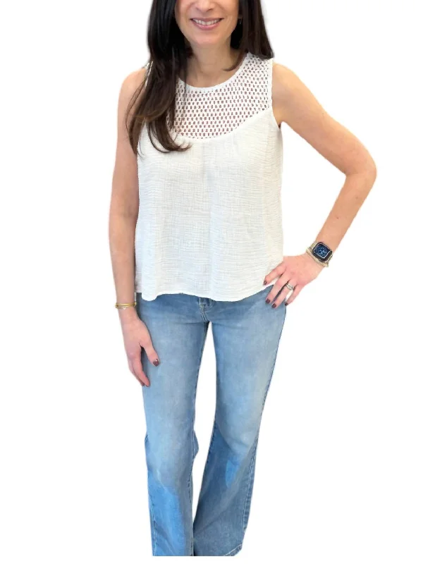 Women's Clothing Brands Gauze And Crochet Top In White