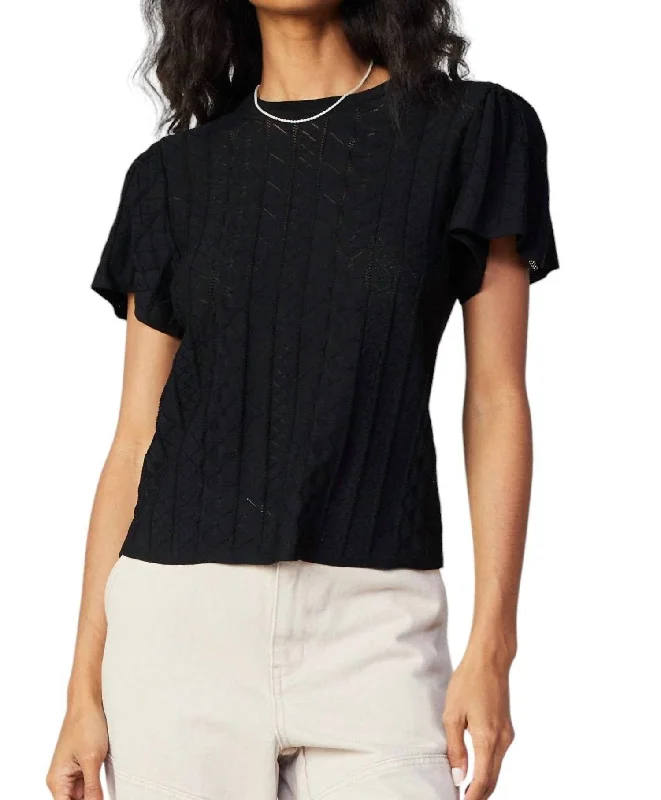 Clothes For Women Pointelle Knit Top In Black