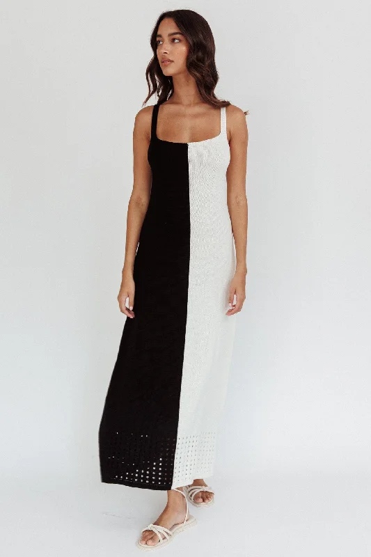 Versatile Wardrobe Essentials Sunday Fun Day Knit Maxi Dress Black Cream