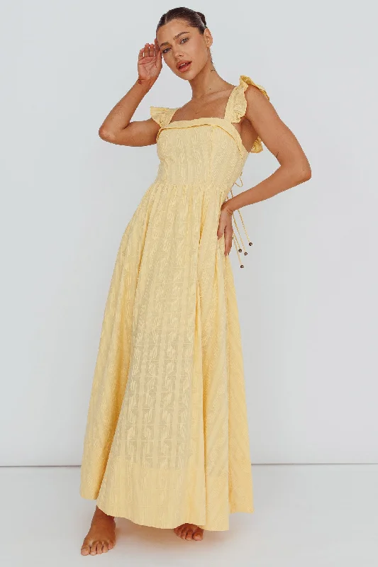 Fashionable Women's Wardrobe Greatest Hits Ruffle Strap Maxi Dress Yellow