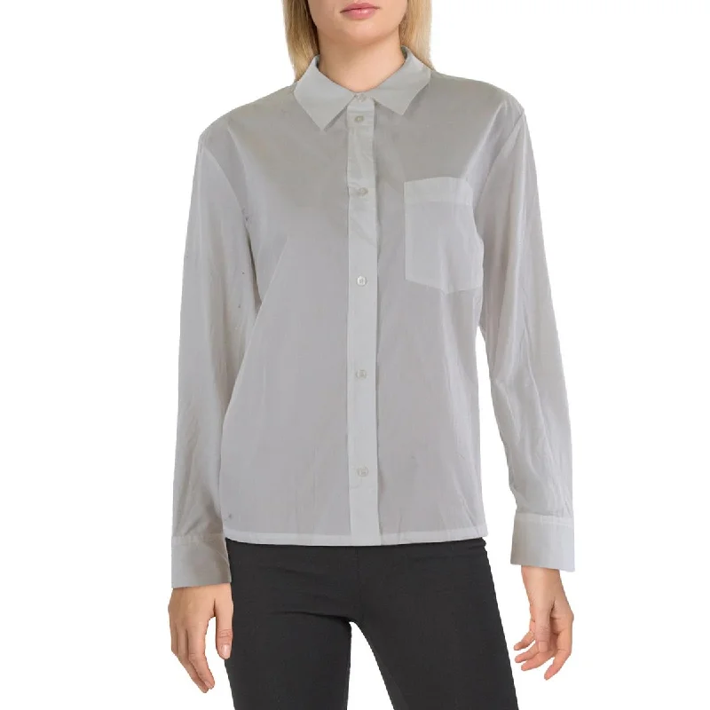 Chic Outfits Womens Cotton Collared Button-Down Top