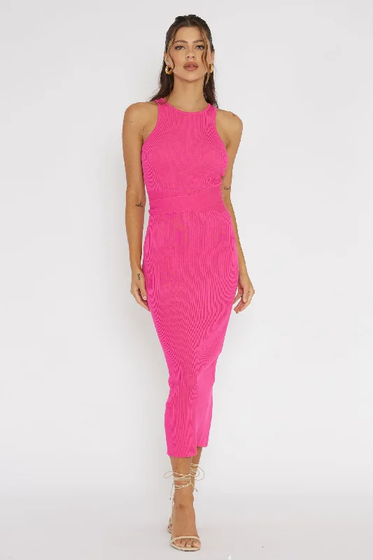 Chic & Cozy Collection Charmed Me Ribbed Knit Midi Dress Hot Pink