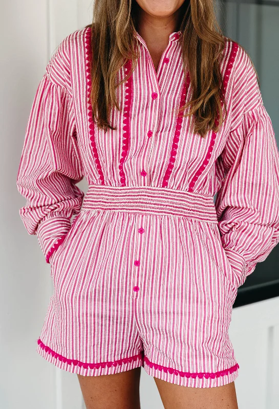 Unbeatable Deals So Many Stripes Romper - Berry Pink Stripe