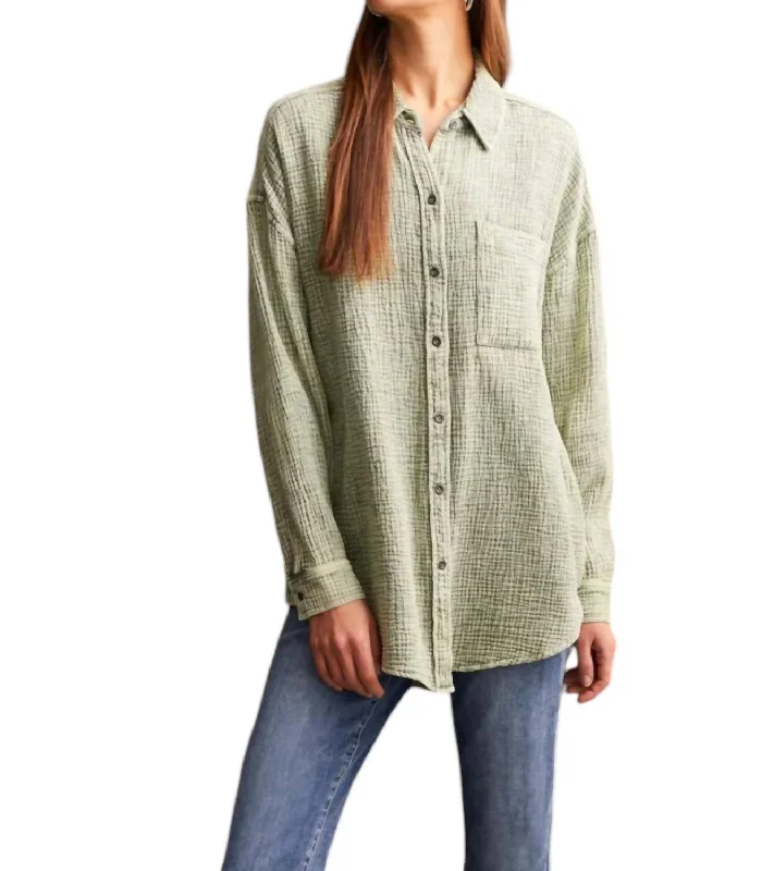 Casual Fashion Trends for Women Waffle Button Down Shirt In Clover Leaf