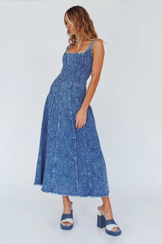 Sale On Clothing Northern Sky Fringe Trim Midi Dress Dark Blue