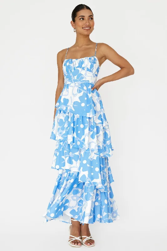 Latest Fashion Hopeful Tiered Layered Maxi Dress Blue