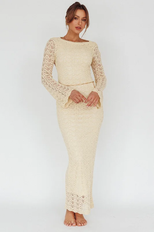 Best Sellers Hyland Open Back Crochet Maxi Dress Oat