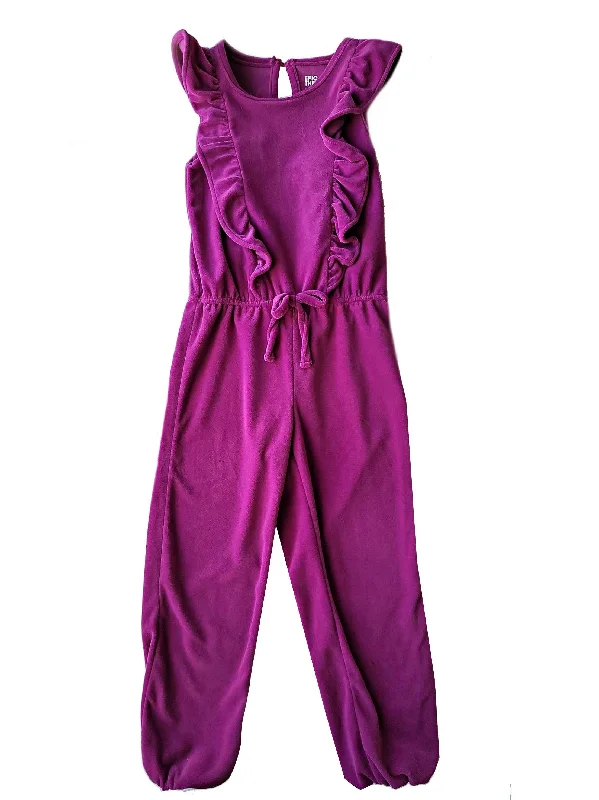 Dive Into Trendy Women's Fashion Kids Girl's Ruffled Velour Jumpsuit,Purple