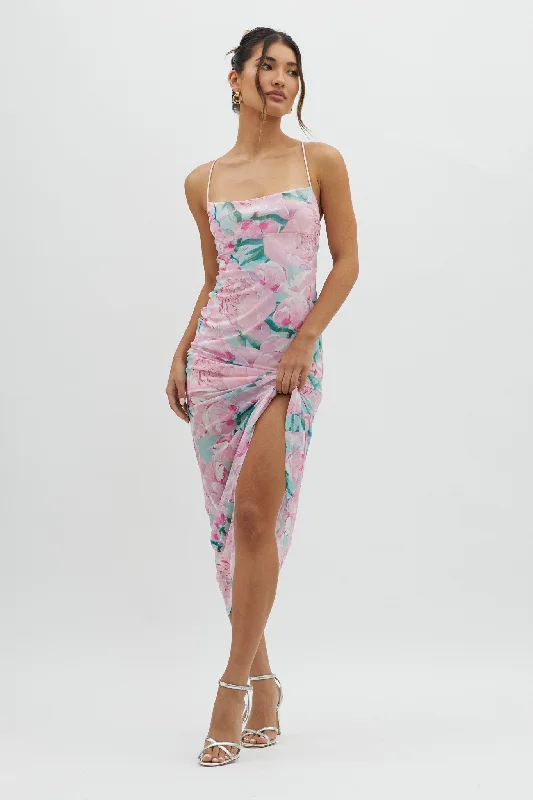 Festival Fashion Letting Go Tie-Up Back Maxi Floral Pink