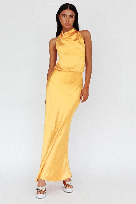 High-End Women's Apparel Amalfi Sunset Cowl Halterneck Maxi Dress Sun