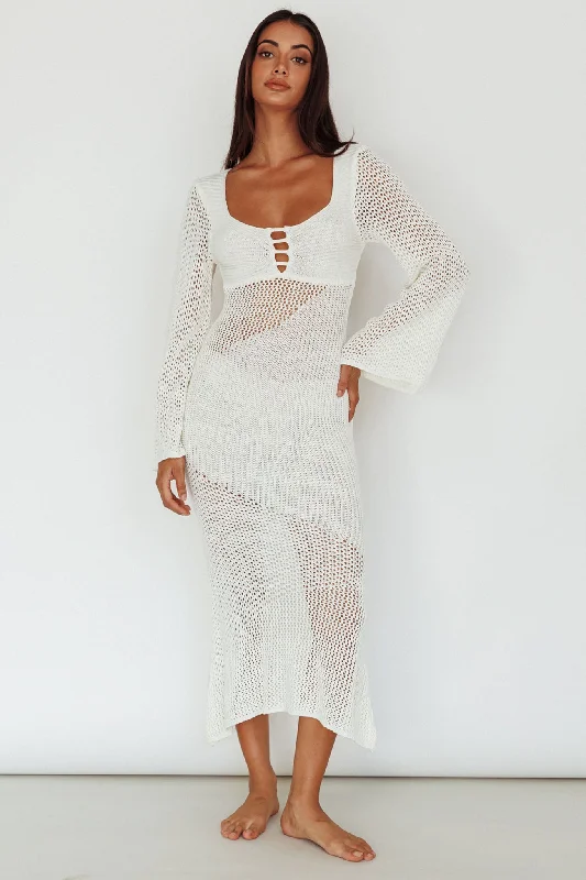 Limited Time Deal Zizi Long Sleeve Crochet Maxi Dress White