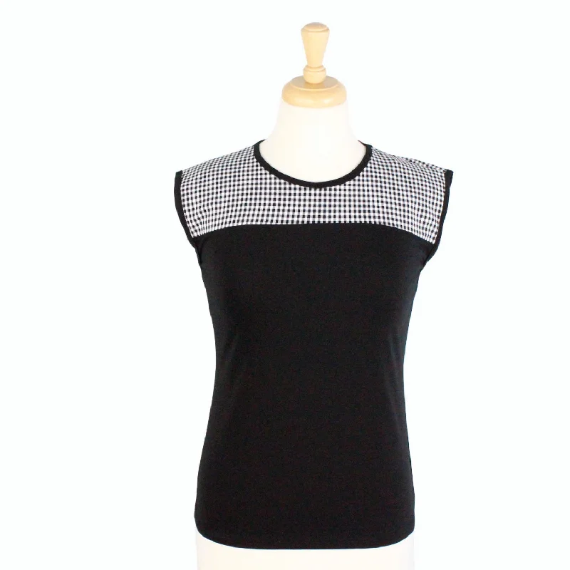 Hot Styles Gingham Vintage Inspired Black Top T-SK558