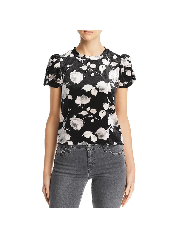 Unleash Your Fashion Womens Velvet Floral Pullover Top