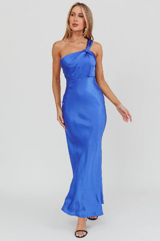 Fresh Styles, Fresh Deals Fly Love Satin One Shoulder Maxi Dress Navy