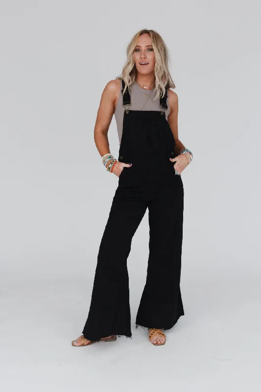 Stylish Dresses for Women Milly Distressed Hem Wide Leg Overall - Black