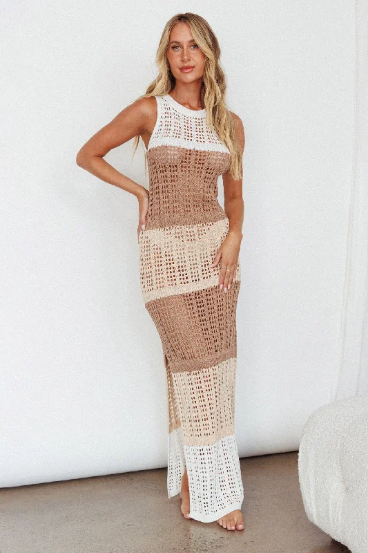 Boutique Dress Online Wild Thing Crochet Maxi Dress Beige