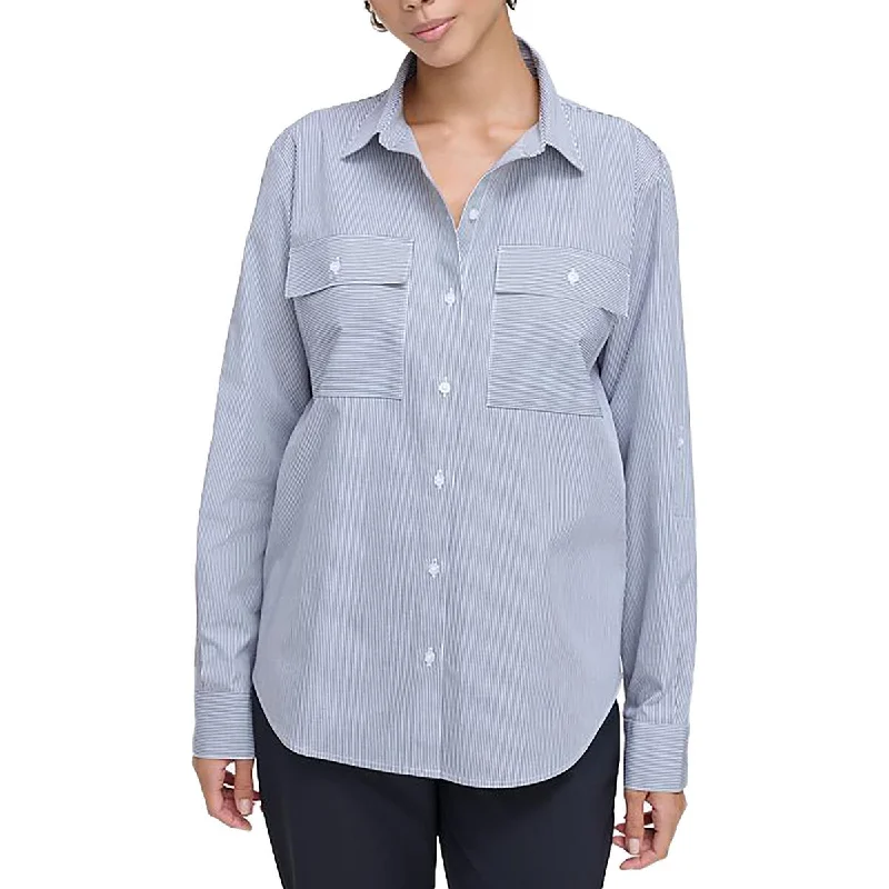 Luxe Women's Fashion Womens Cotton Collared Button-Down Top