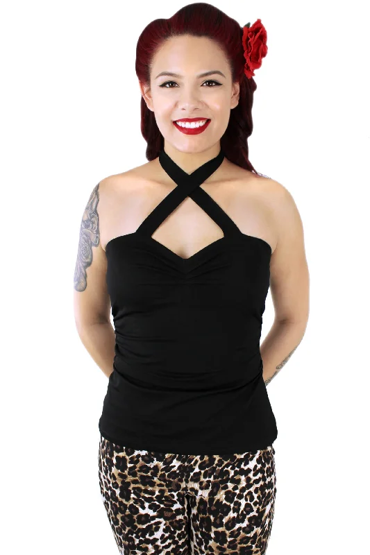 Unleash Your Style Black Criss Cross Halter Top XS-3XL #BKCCH