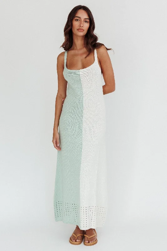 Gorgeous Glamour Collection Sunday Fun Day Knit Maxi Dress Sage Cream