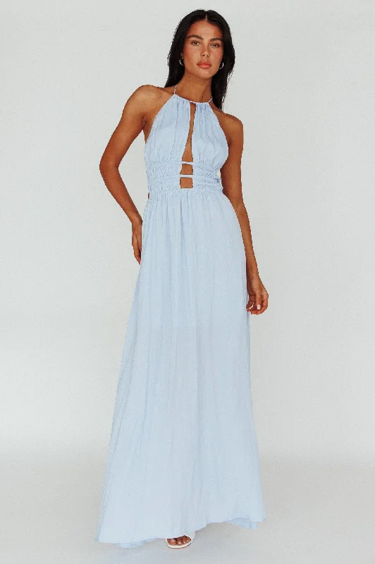 Best Boutiques Online Cyndi Open Back Halterneck Maxi Dress Blue