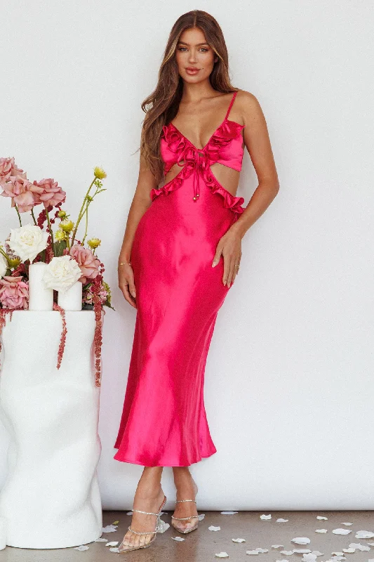 Latest Trends Stole My Heart Frill Trim Maxi Dress Hot Pink