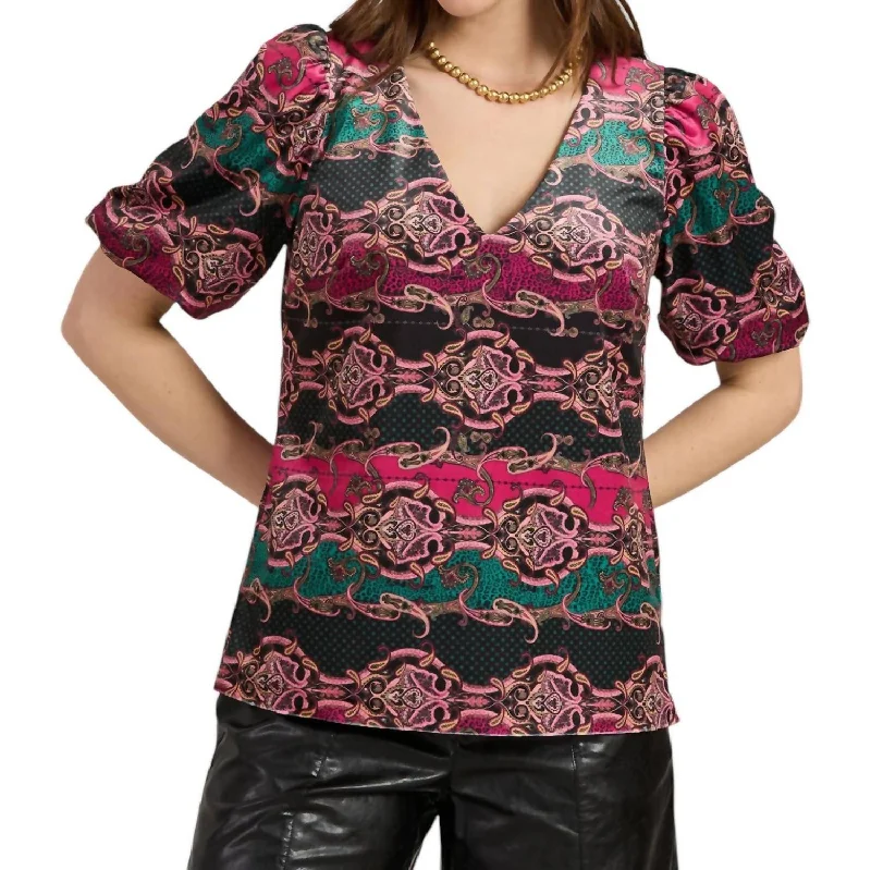 Clothes Women Puffed Sleeve Top In Multi