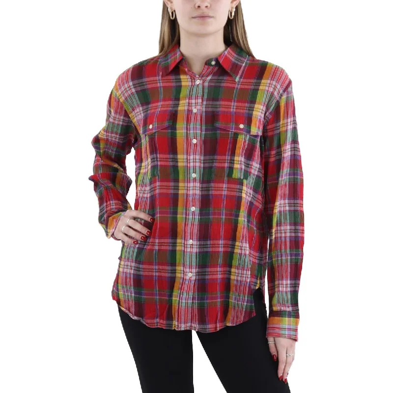 Trendy And Individual Women's Fashion Womens Cotton Plaid Button-Down Top