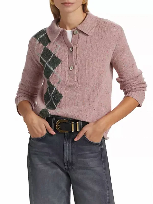 Casual and Comfortable Outfits Lee Tweed Argyle Polo Shirt In Rose Garden