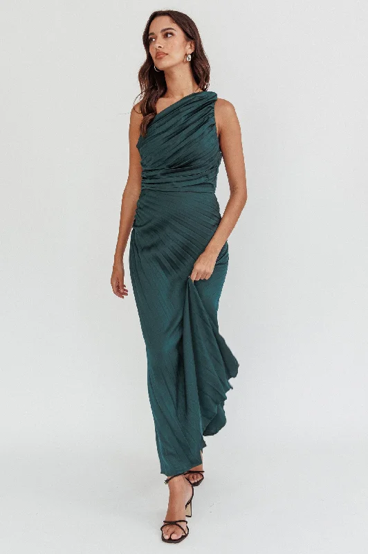 Elevate Your Wardrobe Scarlett One-Shoulder Pleat Maxi Dress Green