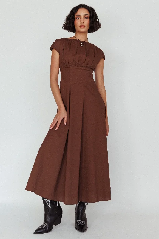 Style Breakthroughs Derry Cap Sleeve A-line Maxi Dress Chocolate