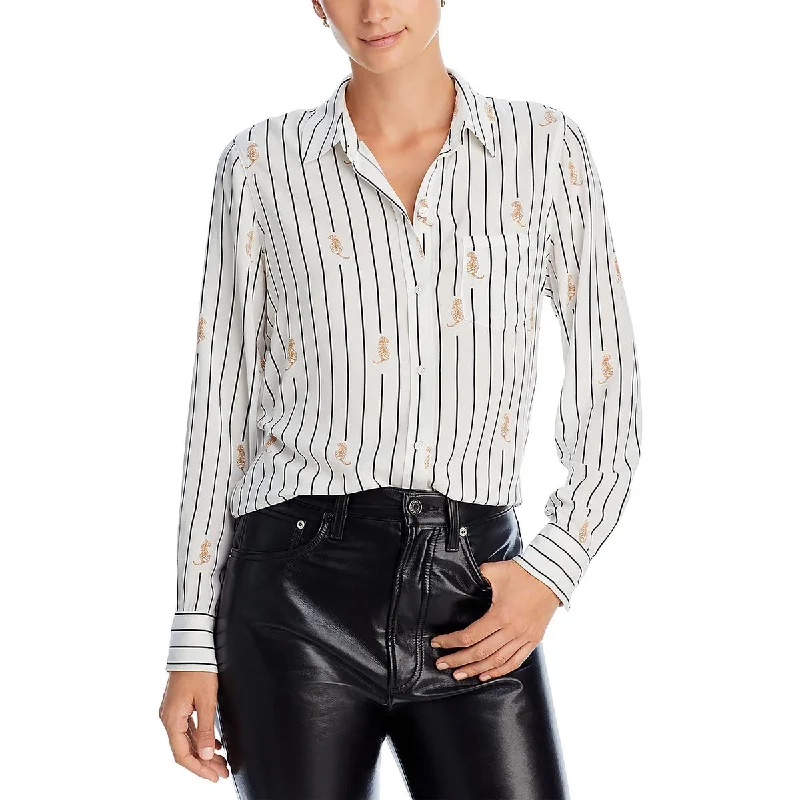 Explore What's New Womens Striped Printed Button-Down Top