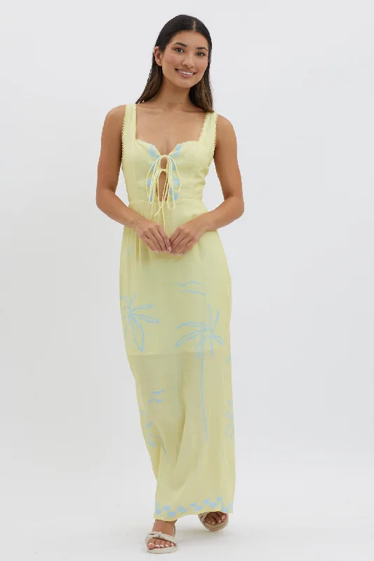 Elevate Your Wardrobe Sun Valley Tied Bodice Maxi Dress Lemon