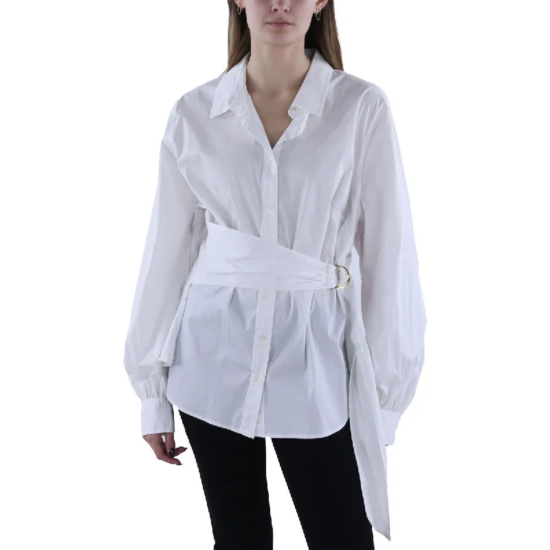 Trendsetter's Closet Womens Belted Collared Button-Down Top