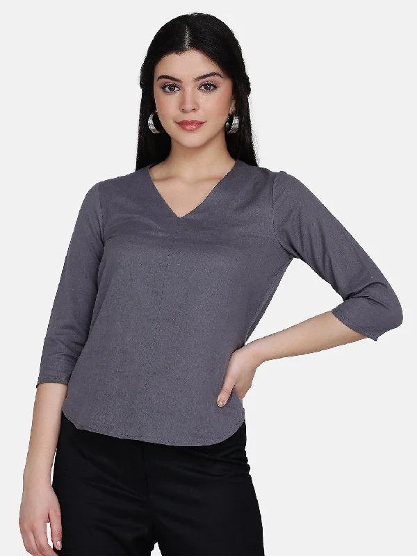 Women's Clothing Women's Cotton Top Charcoal Grey